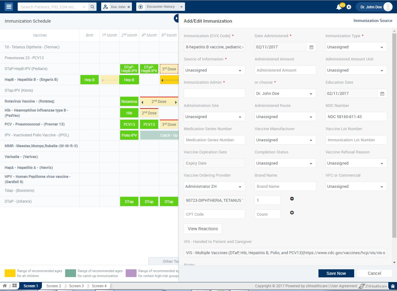 blueEHR immunizations module